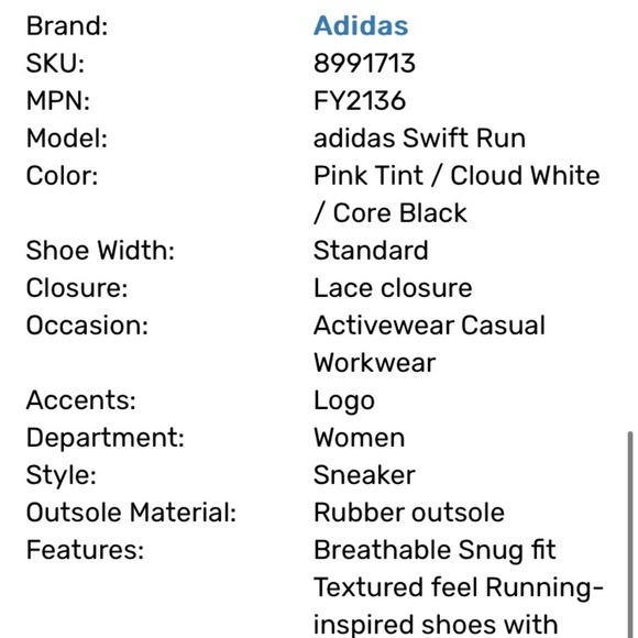 NIB ADIDAS SWIFT RUN X WOMEN’S PINK WHITE BLACK ATHLETIC SNEAKERS EVA MIDSOLE - Picture 7 of 12